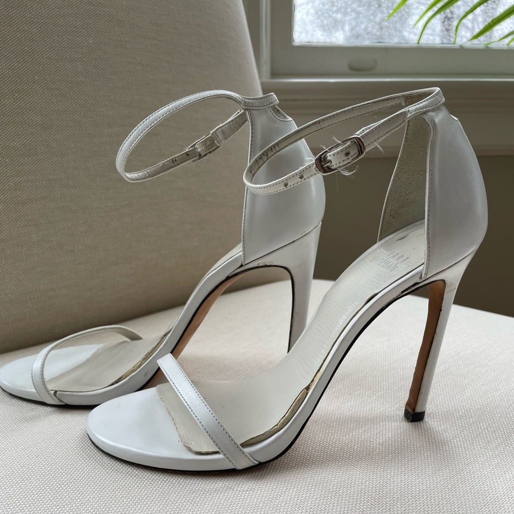 Stuart Weitzman Nudistsong Leather Sandal 4” Heel